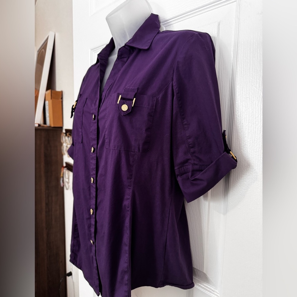 Anne Klein Deep Purple Button-Down Shirt - Picture 3 of 6